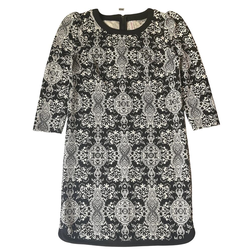 Xhilaration Women Dress XS Black Geometric Sheath 3/4 Sleeve